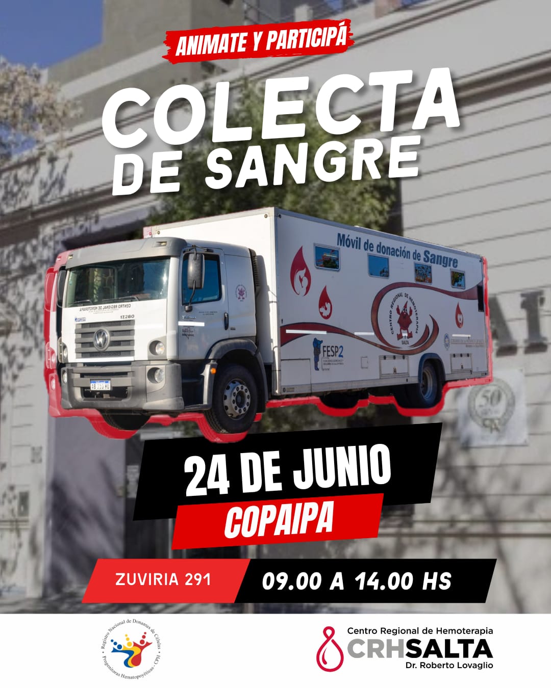 colecta de sangre en la Expo Mes de la Ingeniería, el martes 24 de junio en COPAIPA, de 9 a 14 h.